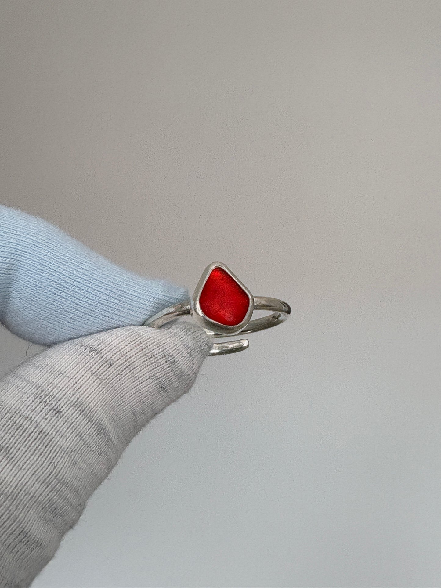 Adjustable Red Seaglass Ring