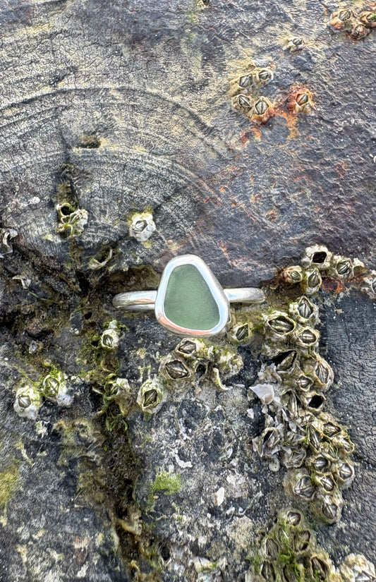 Adjustable Deep Green Seaglass Ring