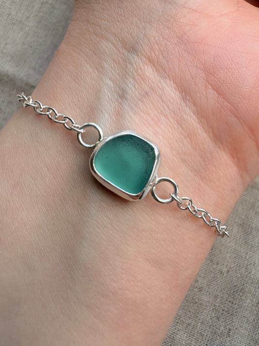 Deep Teal Seaglass Bracelet