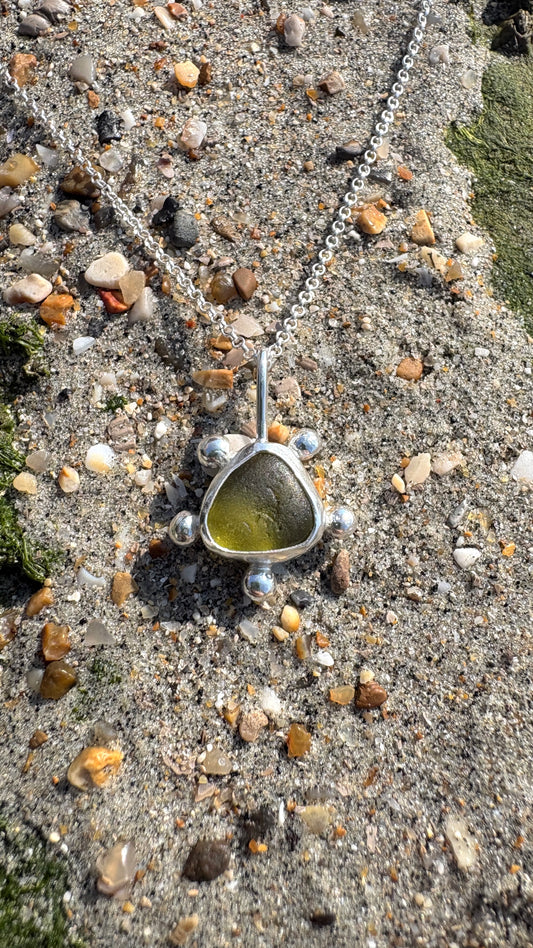 Golden Yellow Bubble Seaglass Necklace