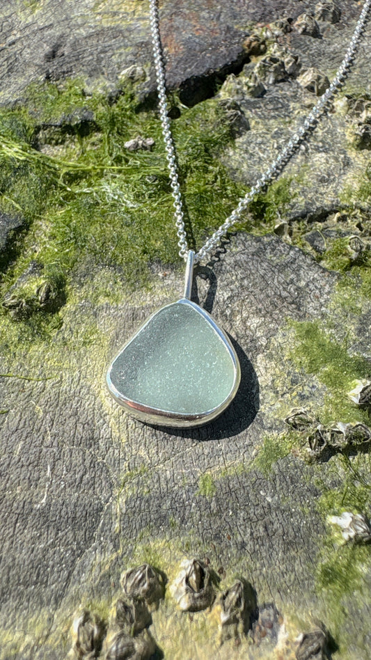 Light Blue Grey Seaglass Necklace