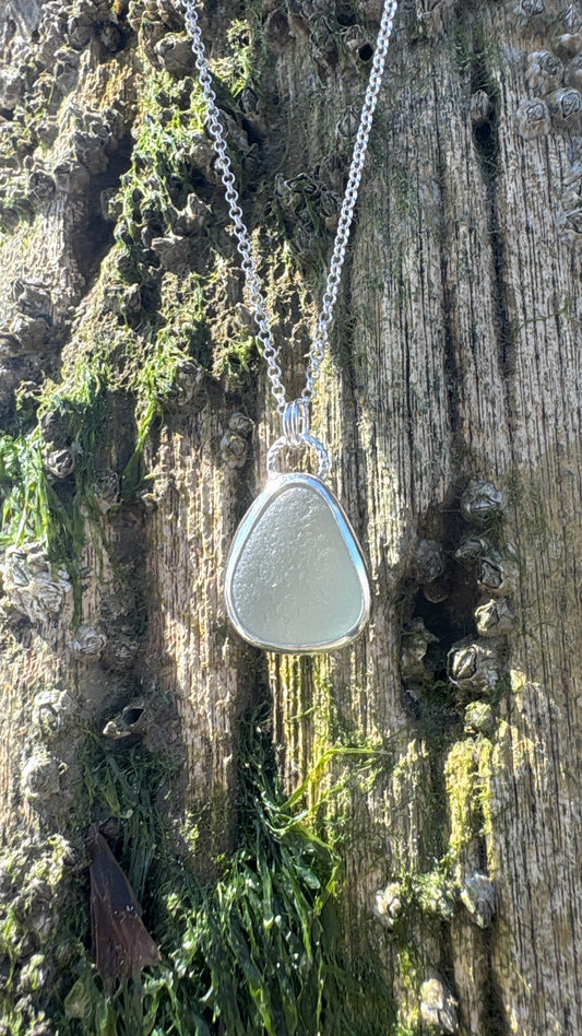 Light Grey Pear Seaglass Necklace