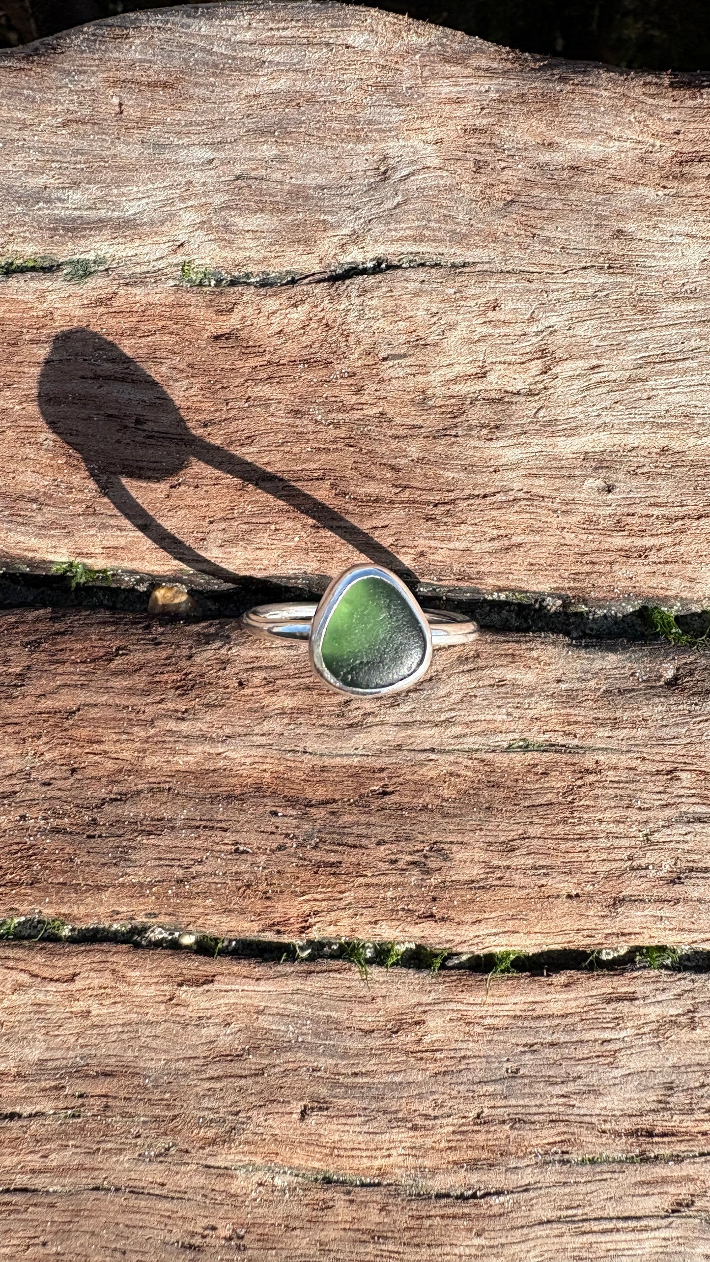Forest Green Drop Seaglass Ring