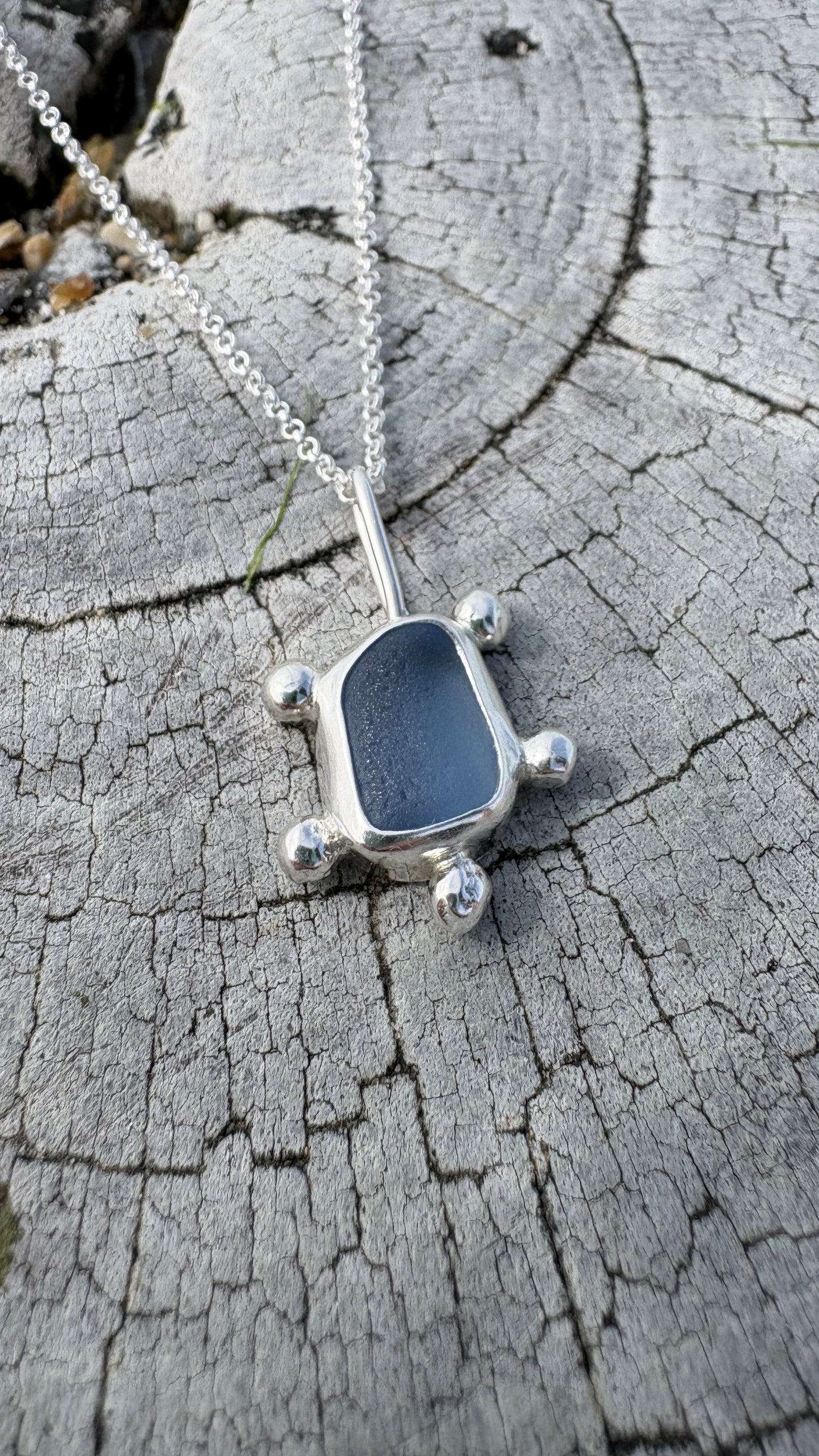 Blue Asymmetrical Bubble Seaglass Necklace