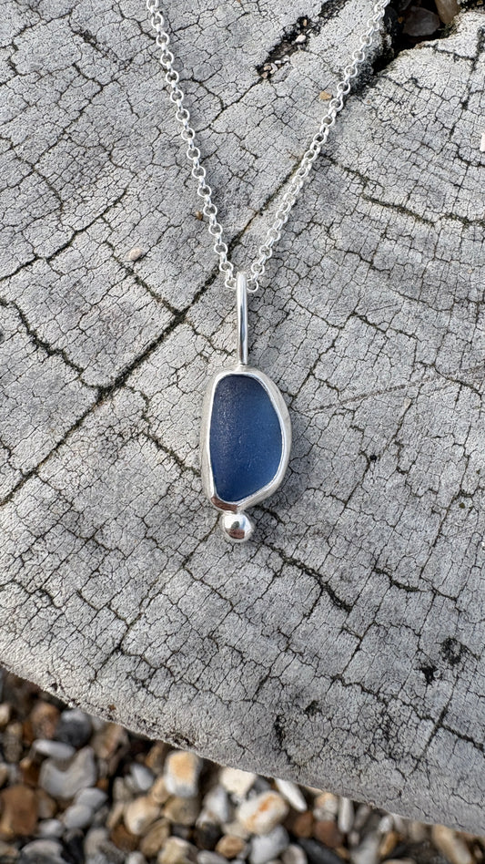Deep Blue Bubble Seaglass Necklace