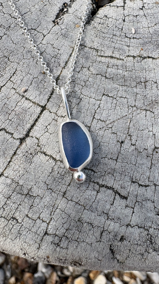 Deep Blue Bubble Seaglass Necklace