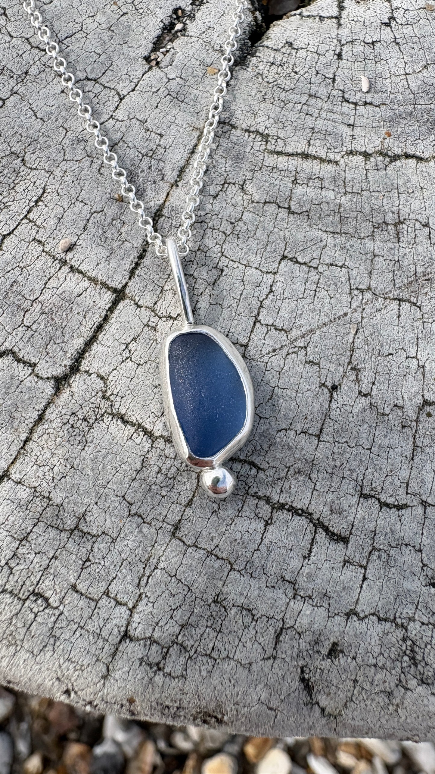 Deep Blue Bubble Seaglass Necklace