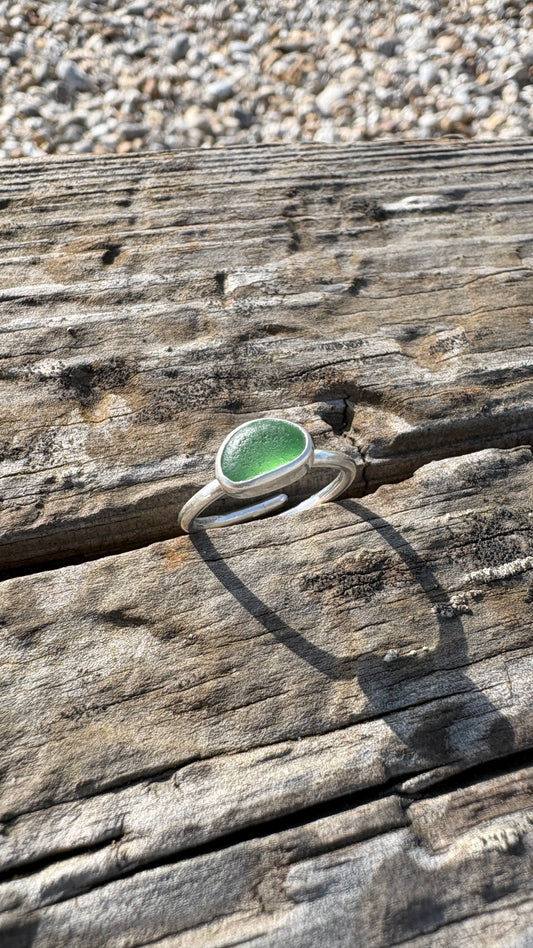 Adjustable Green Seaglass Ring