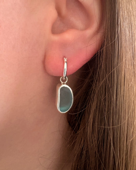 Aqua Blue Seaglass Hoop Earrings