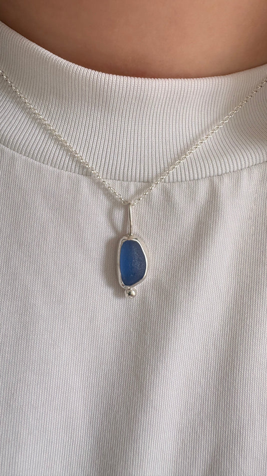 Deep Blue Bubble Seaglass Necklace