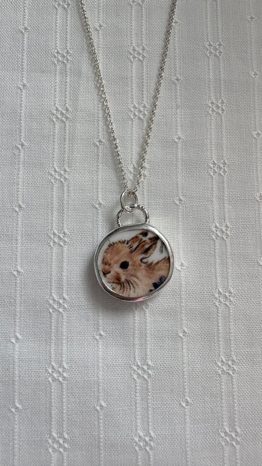 Bunny Meadow Ceramic Pendant Necklace
