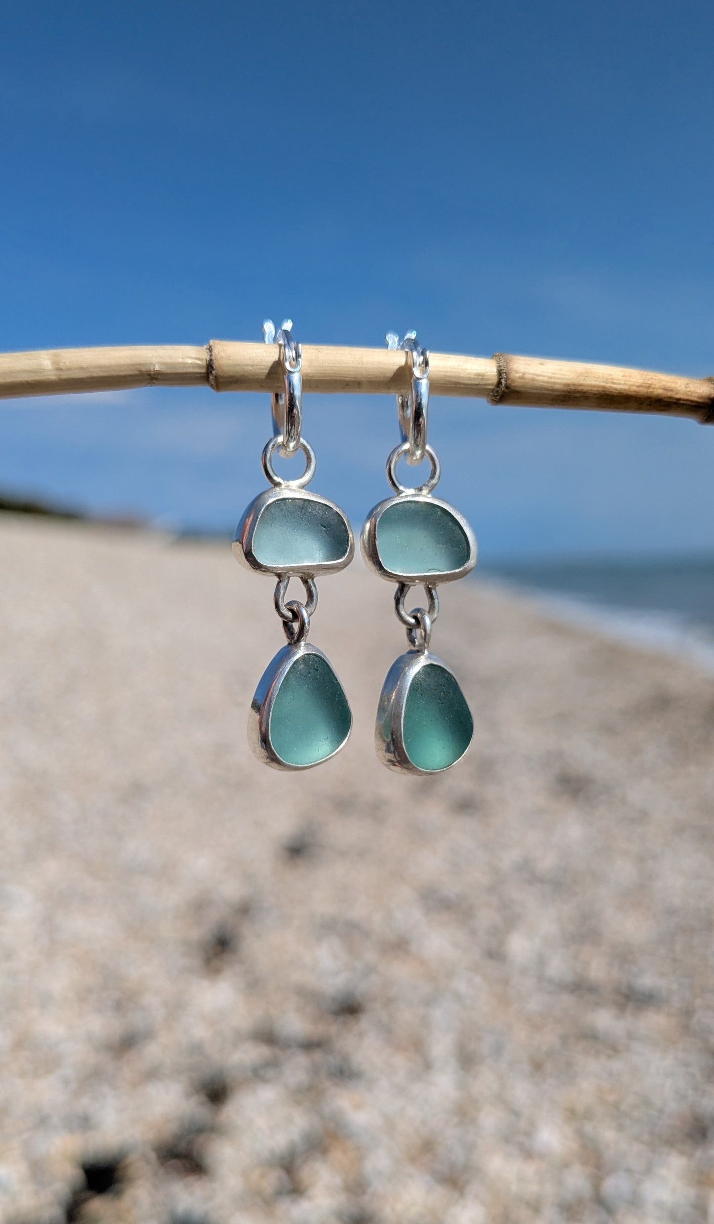 Aqua Blue and Teal Double Seaglass Earrings