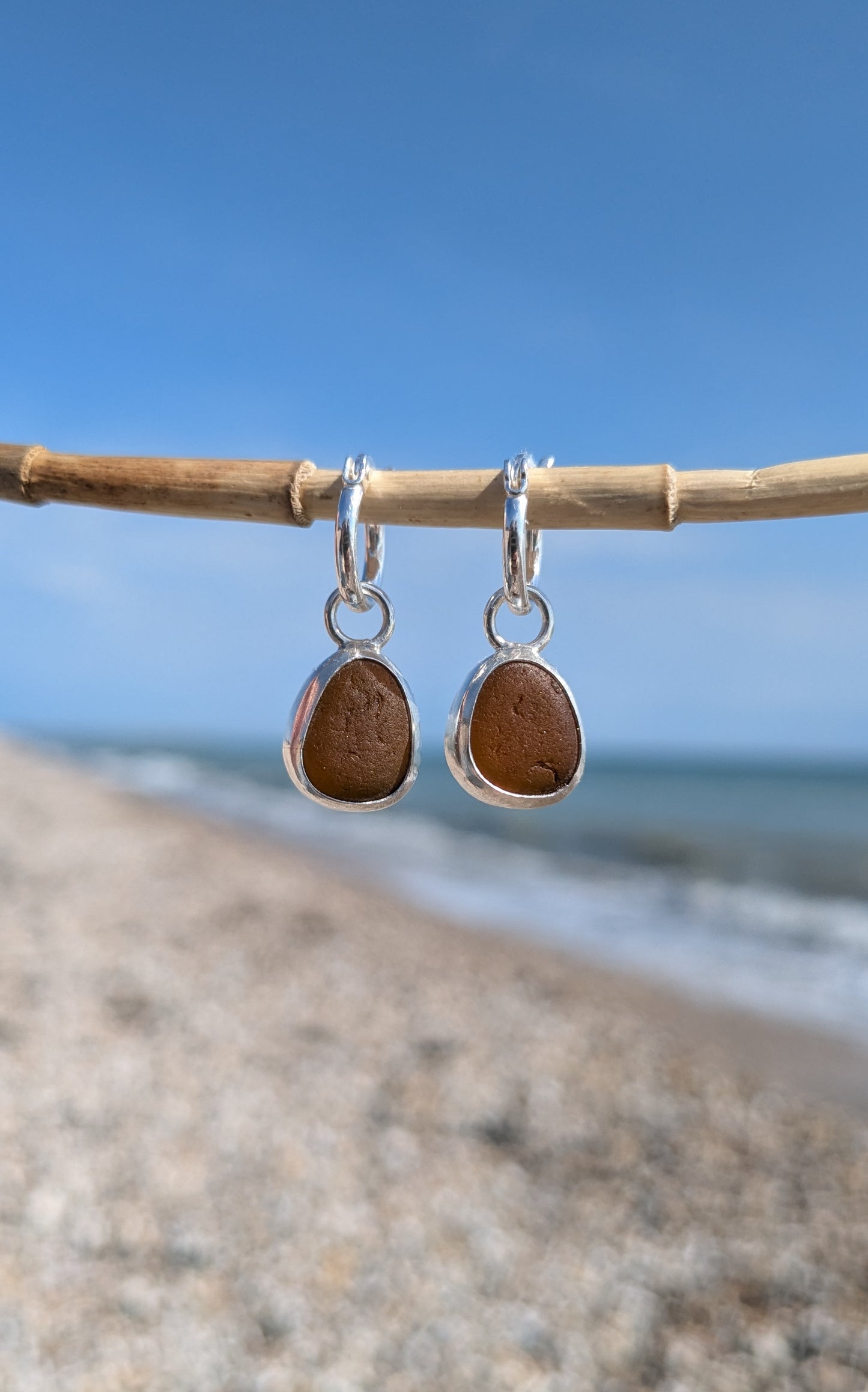 Brown Seaglass Hoop Earrings