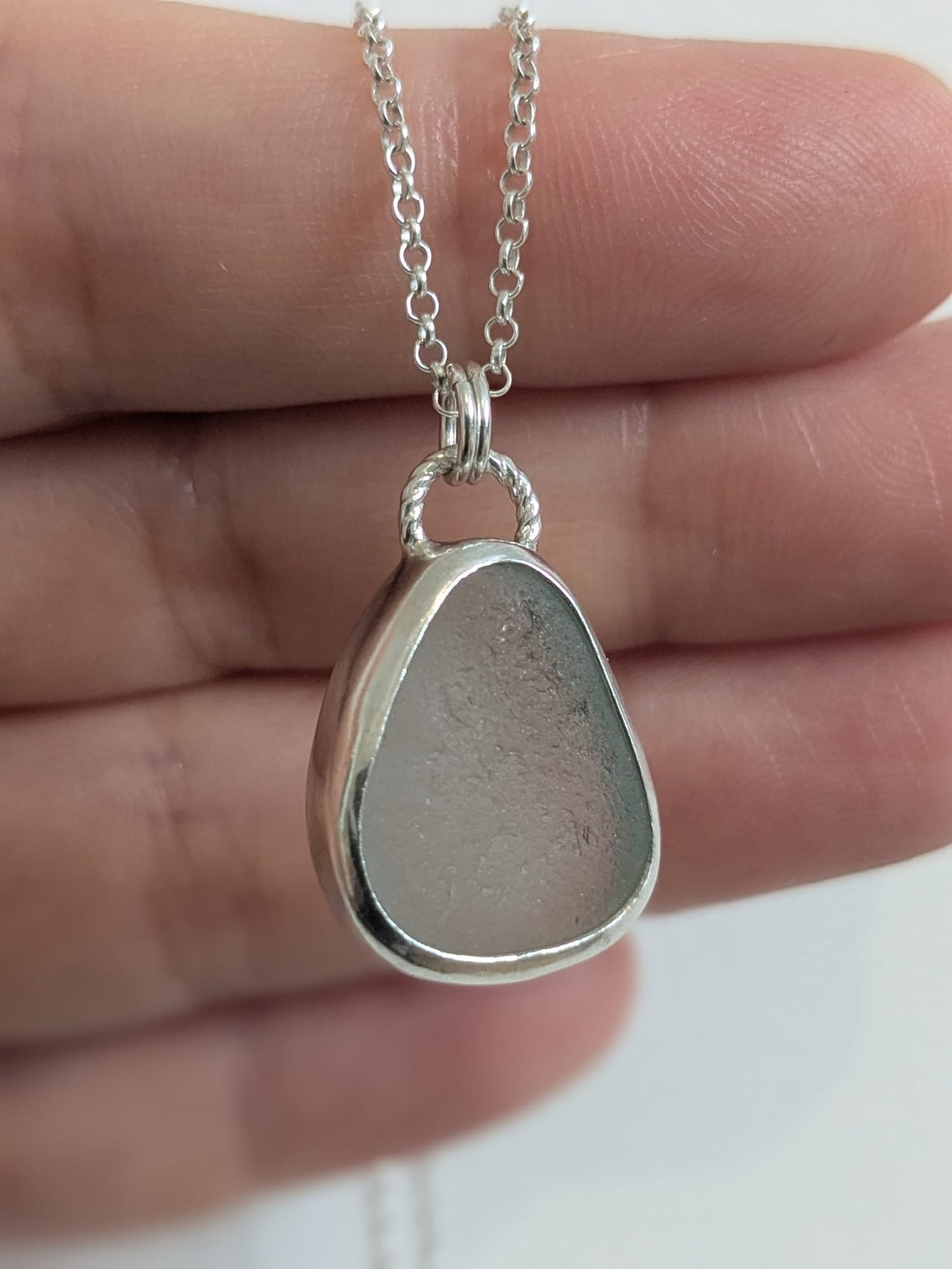 Light Grey Pear Seaglass Necklace