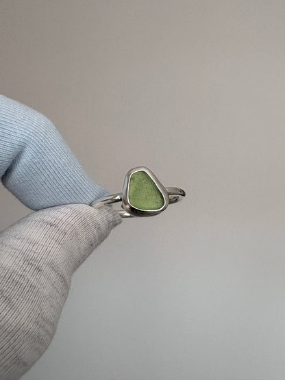 Adjustable Deep Green Seaglass Ring
