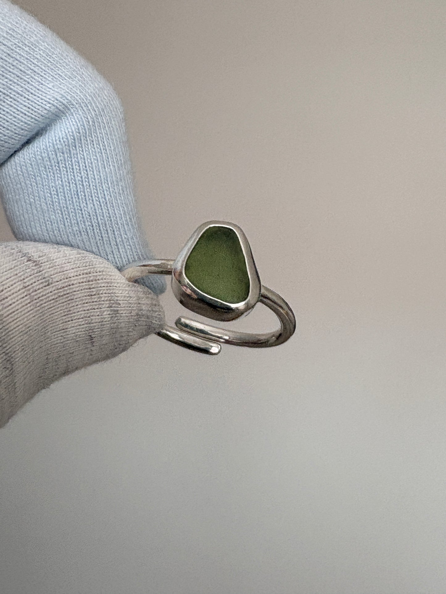 Adjustable Deep Green Seaglass Ring