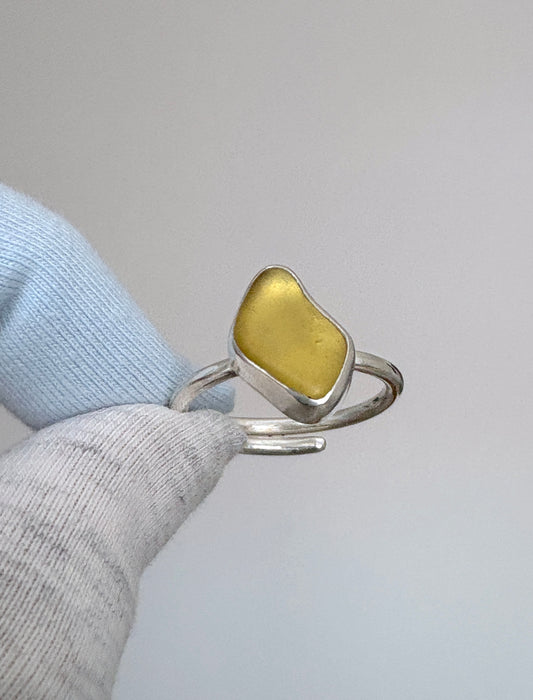 Adjustable Yellow Seaglass Ring