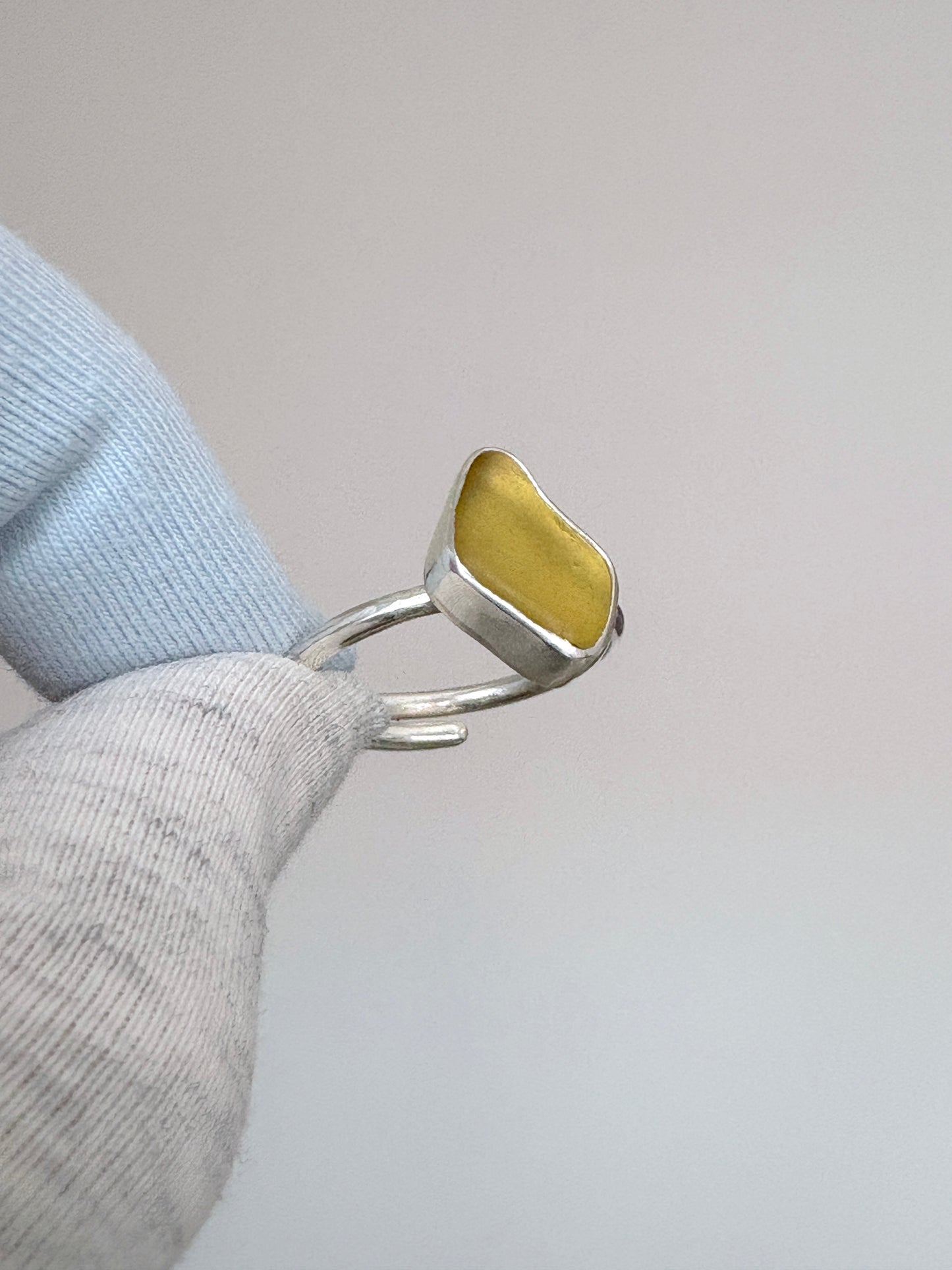 Adjustable Yellow Seaglass Ring