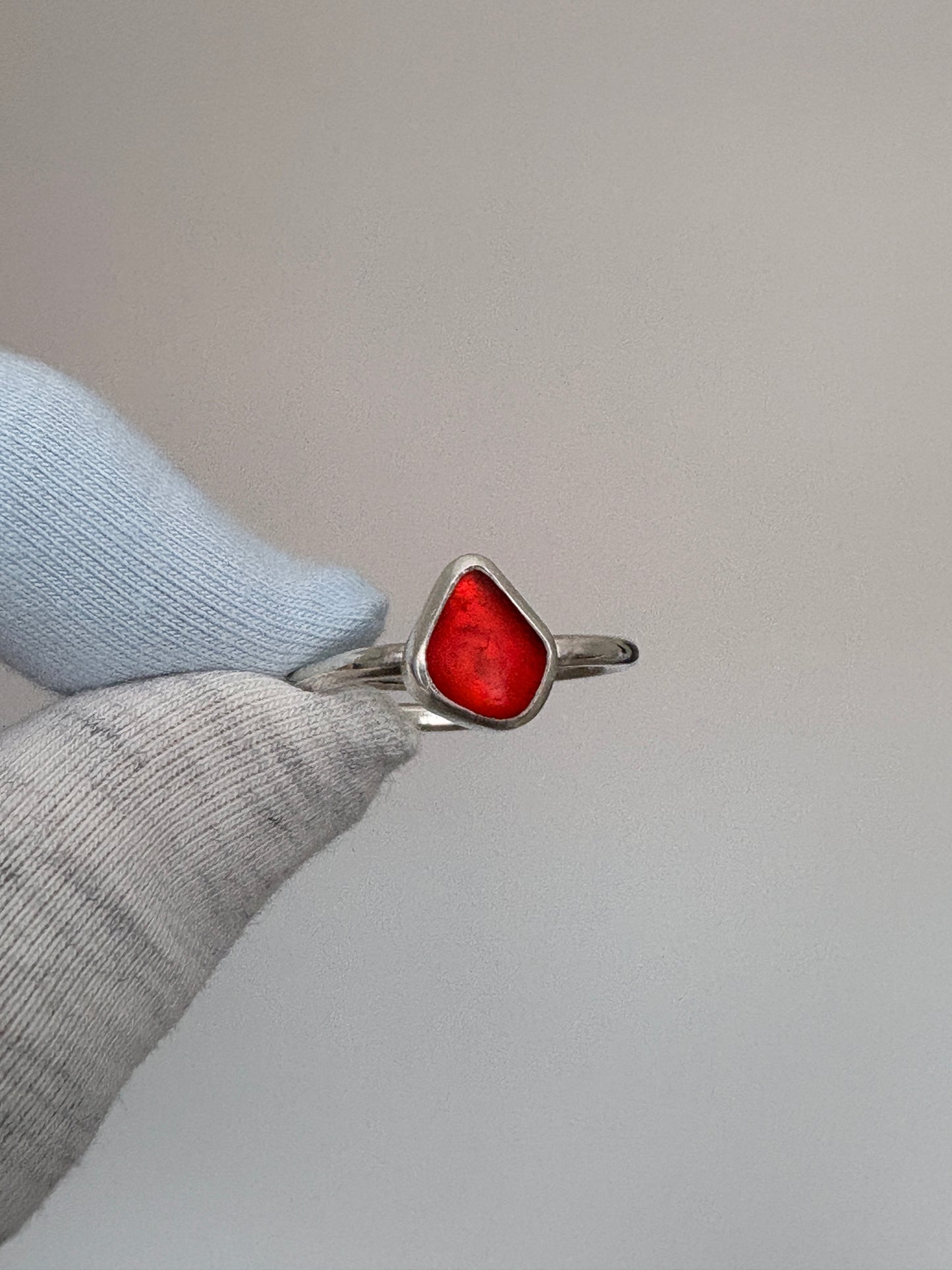 Adjustable Red Seaglass Ring