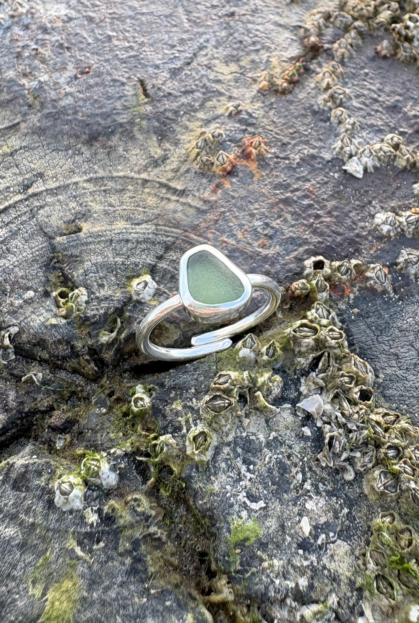 Adjustable Deep Green Seaglass Ring