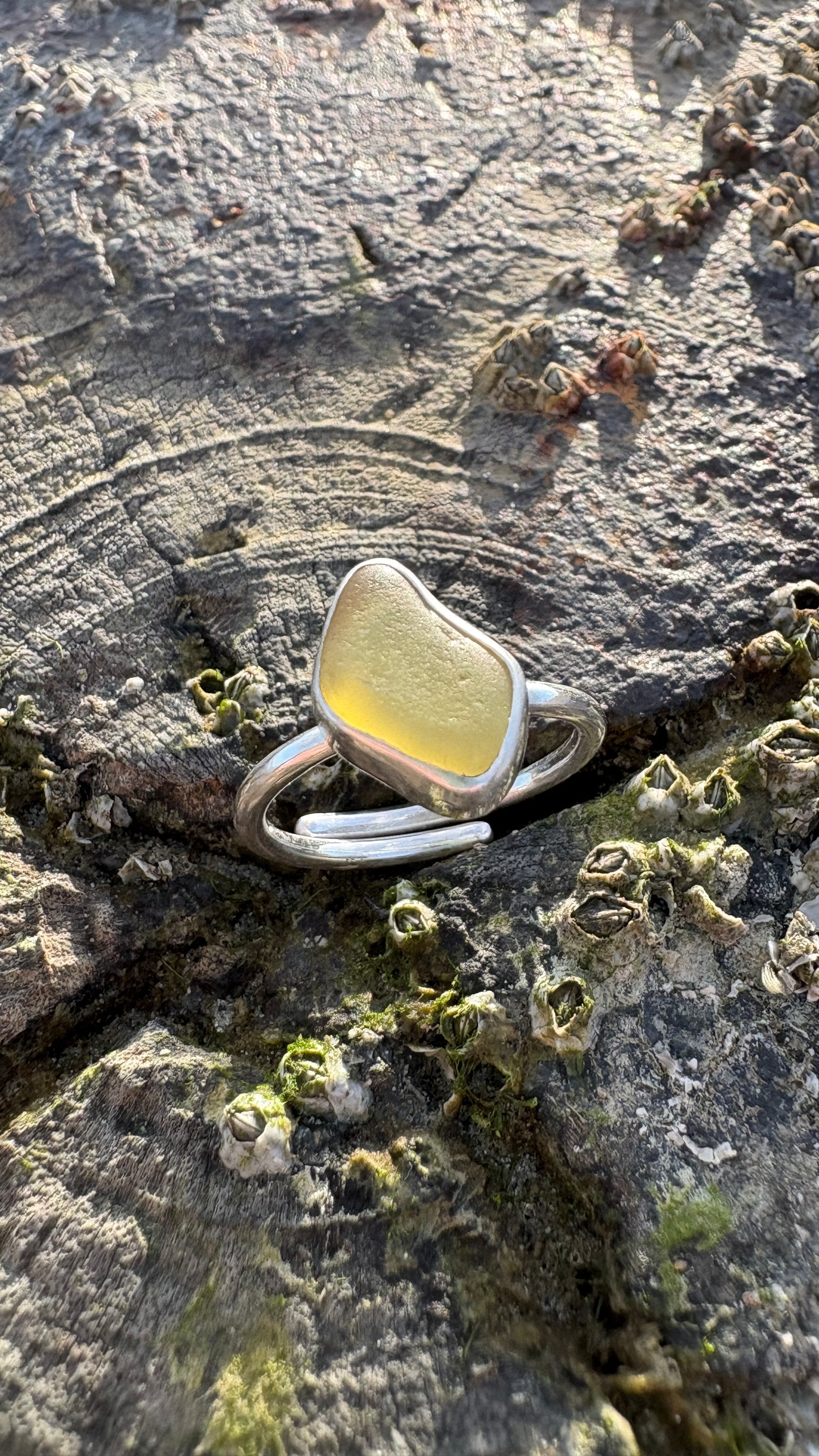 Adjustable Yellow Seaglass Ring