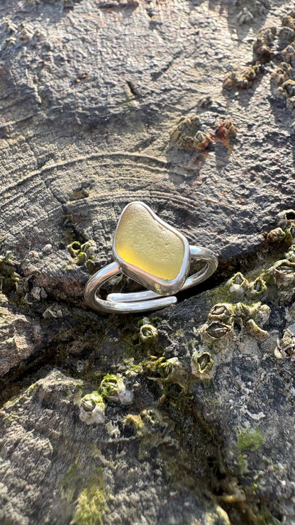 Adjustable Yellow Seaglass Ring