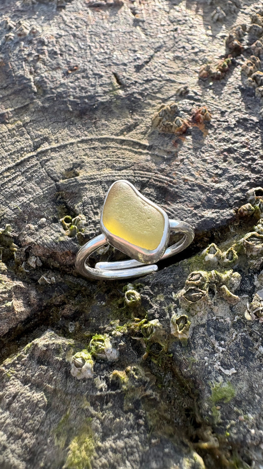 Adjustable Yellow Seaglass Ring