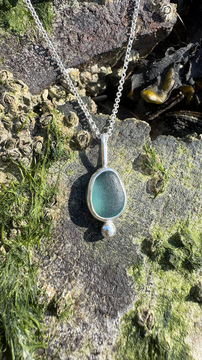 Ocean Blue Bubble Seaglass Necklace