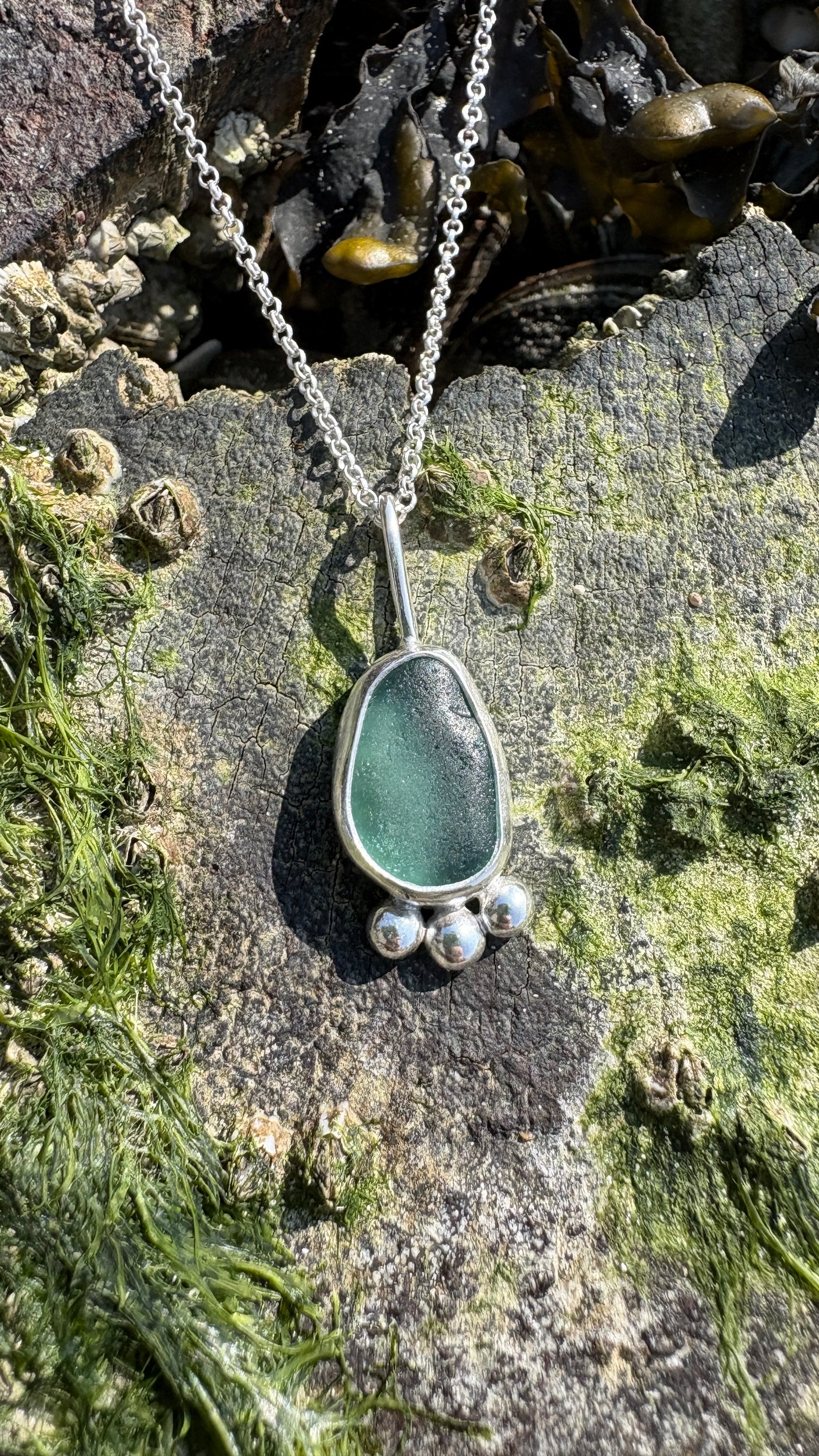 Teal Mermaid Bubble Seaglass Necklace