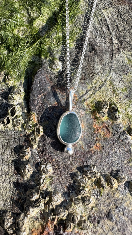 Ocean Blue Bubble Seaglass Necklace