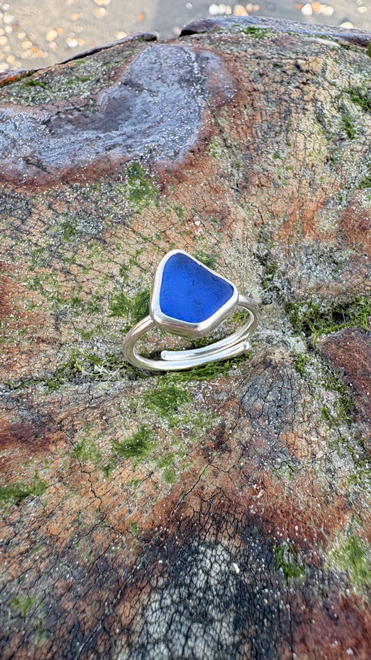 Adjustable Cobalt Blue Seaglass Ring