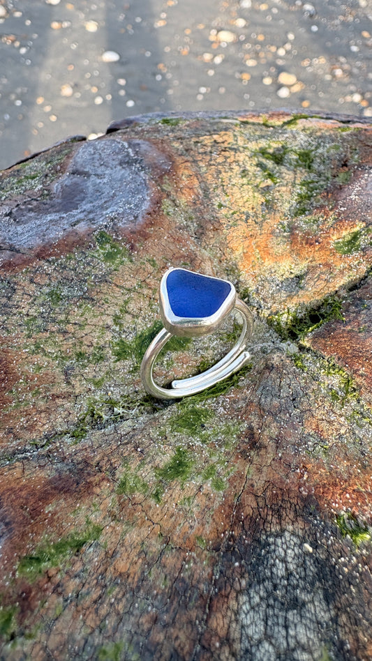 Adjustable Cobalt Blue Seaglass Ring