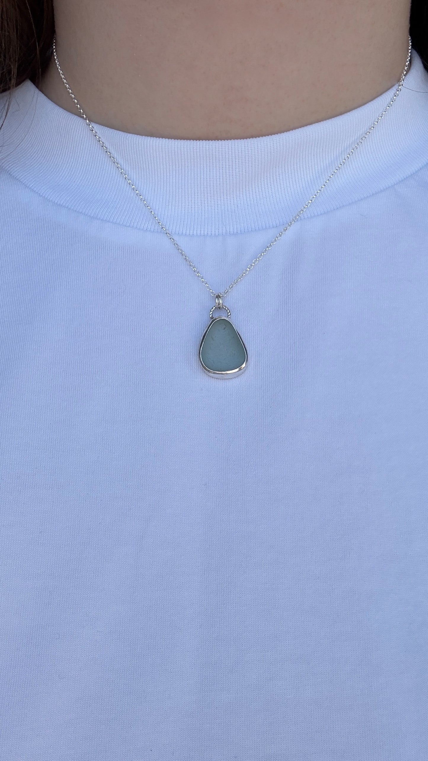 Light Grey Pear Seaglass Necklace