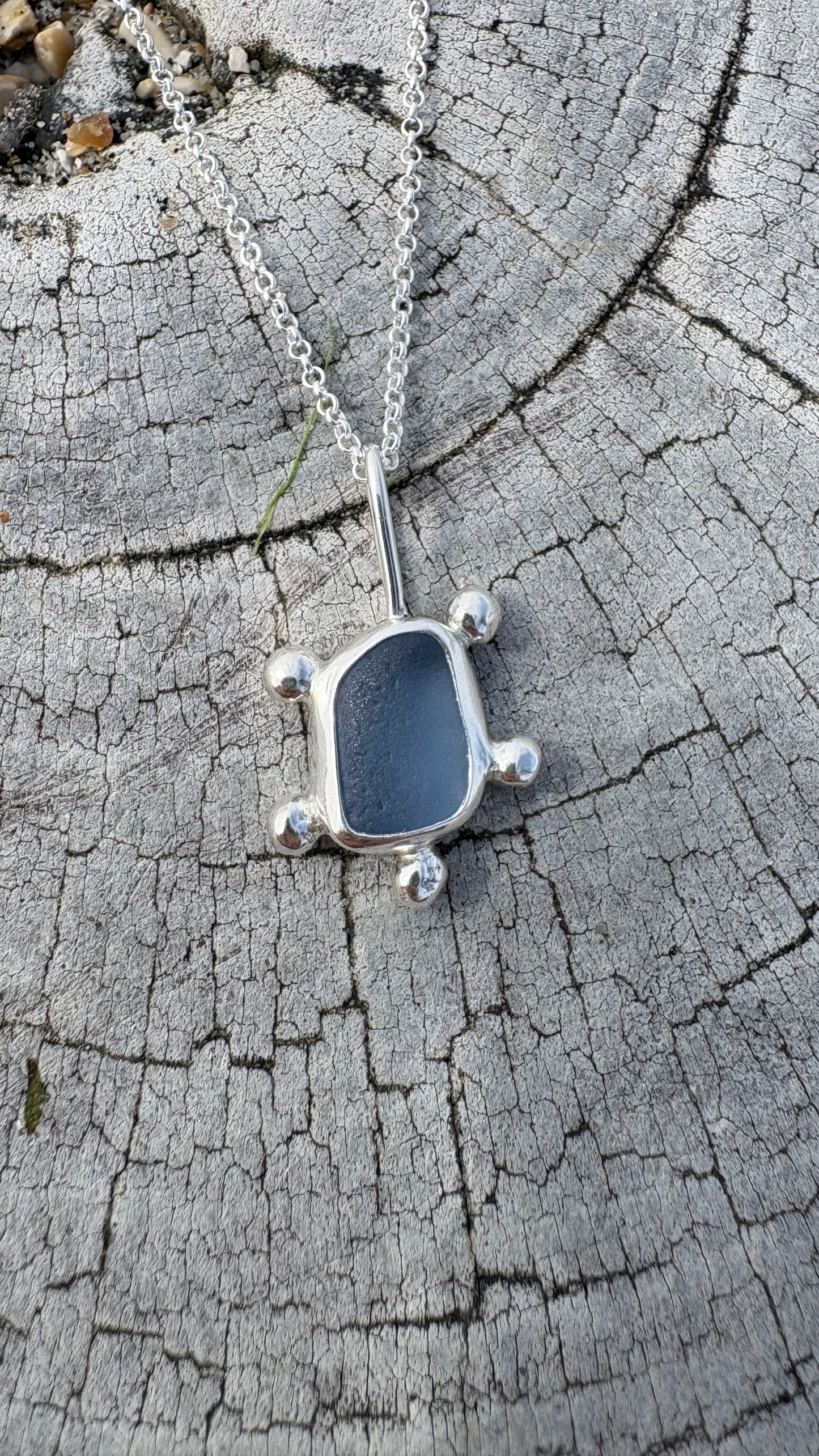 Blue Asymmetrical Bubble Seaglass Necklace
