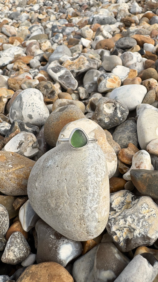Forest Green Drop Seaglass Ring