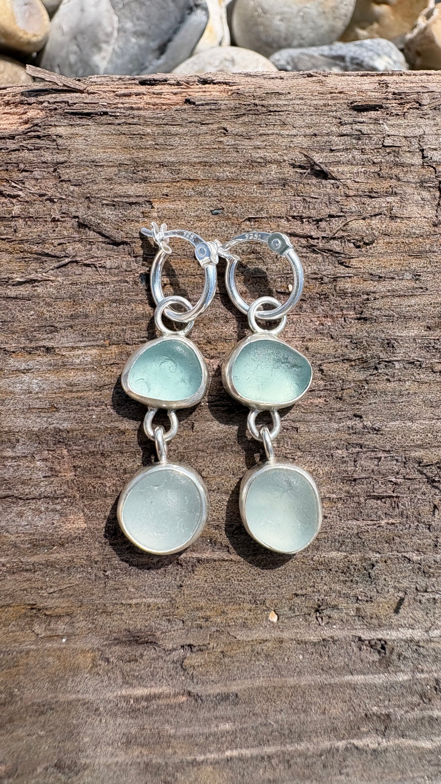 Aqua and Clear Double Seaglass Earrings