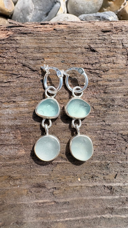 Aqua and Clear Double Seaglass Earrings