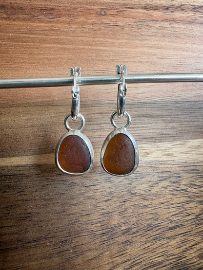 Brown Seaglass Hoop Earrings