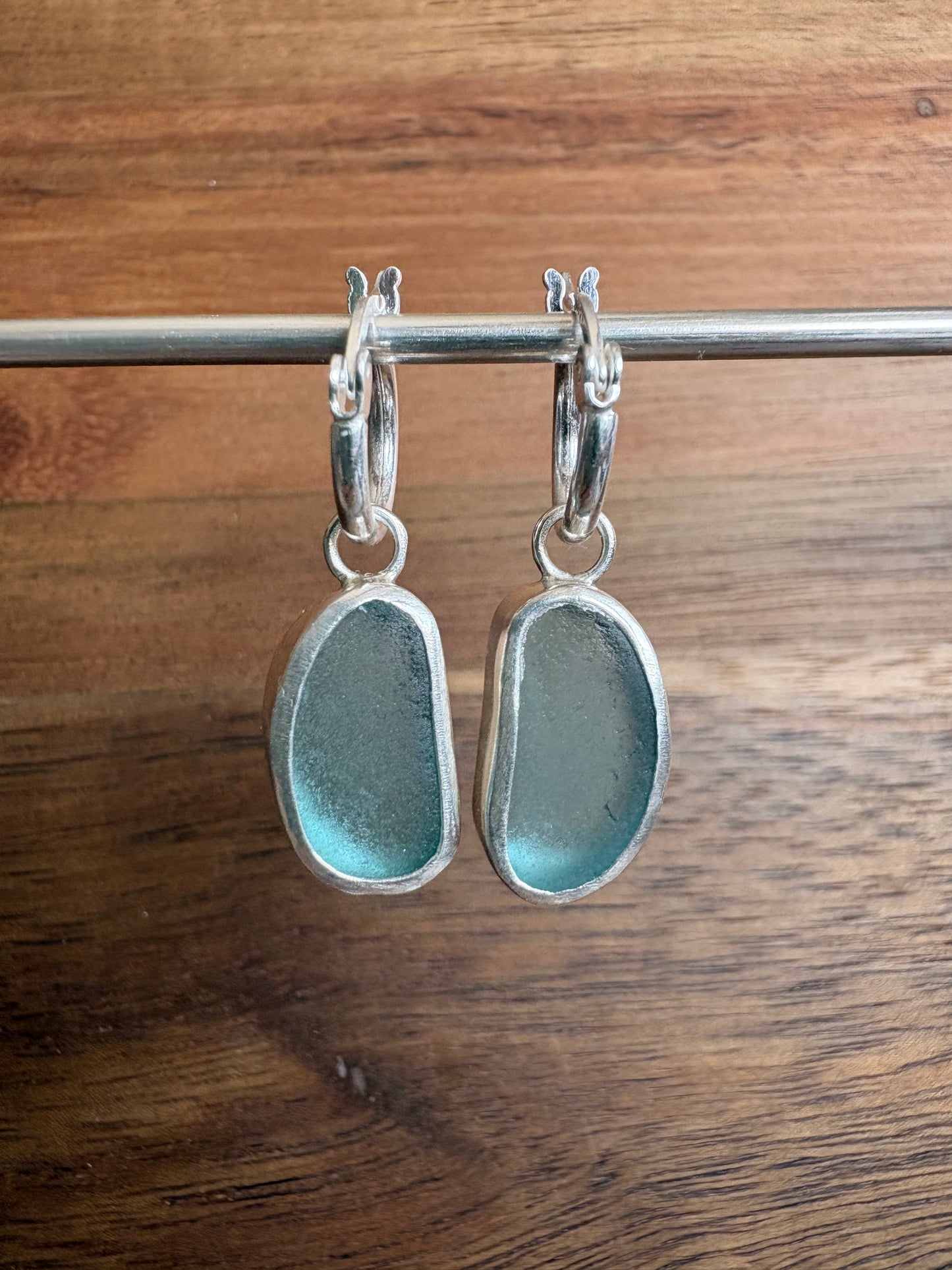 Aqua Blue Seaglass Hoop Earrings