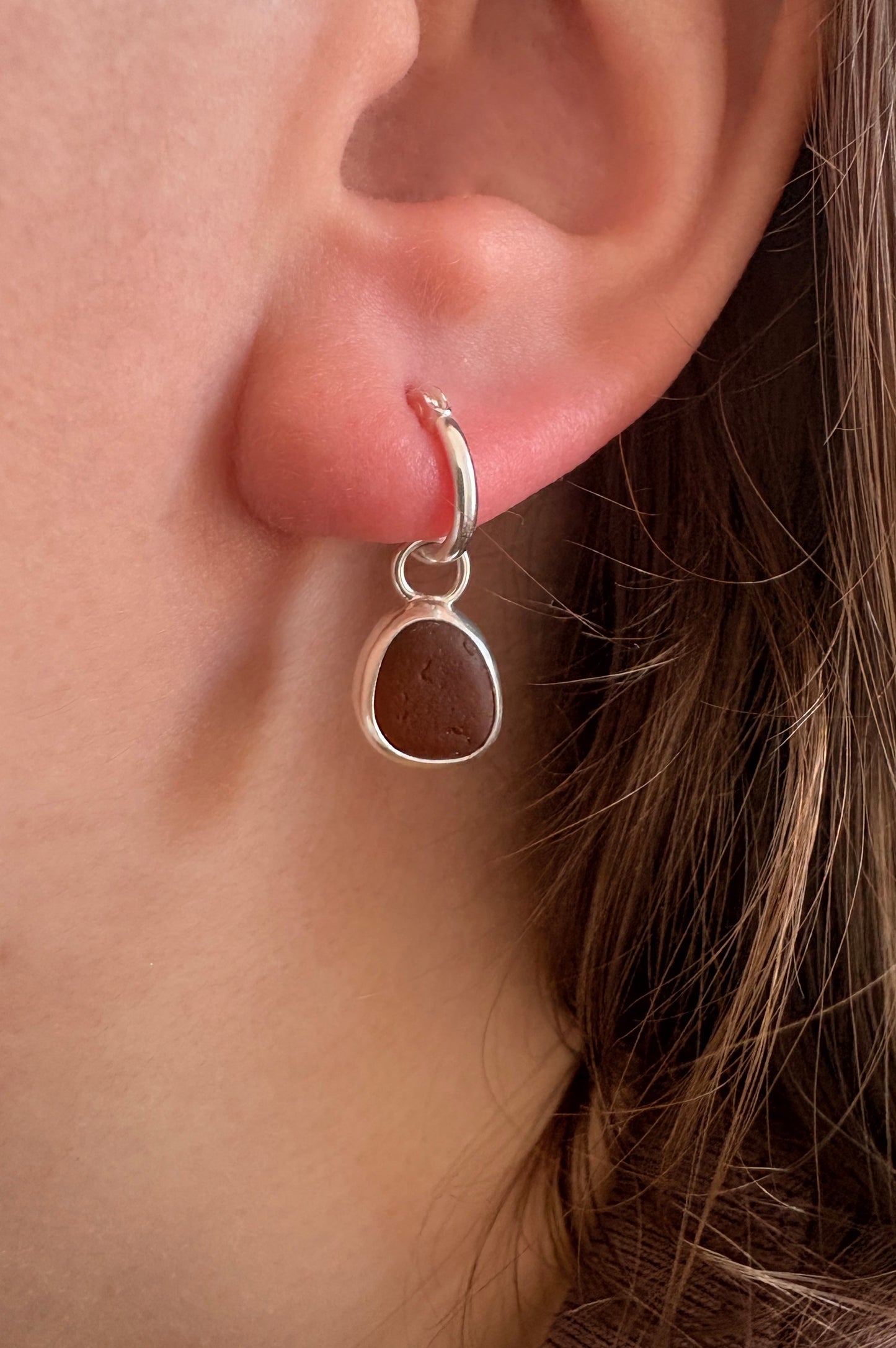 Brown Seaglass Hoop Earrings
