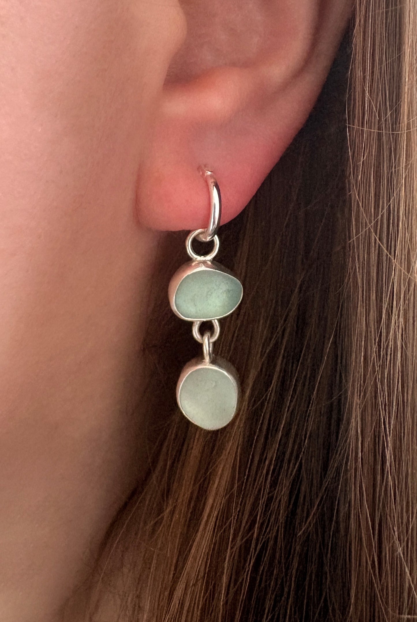 Aqua and Clear Double Seaglass Earrings
