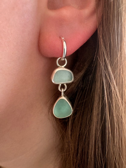 Aqua Blue and Teal Double Seaglass Earrings