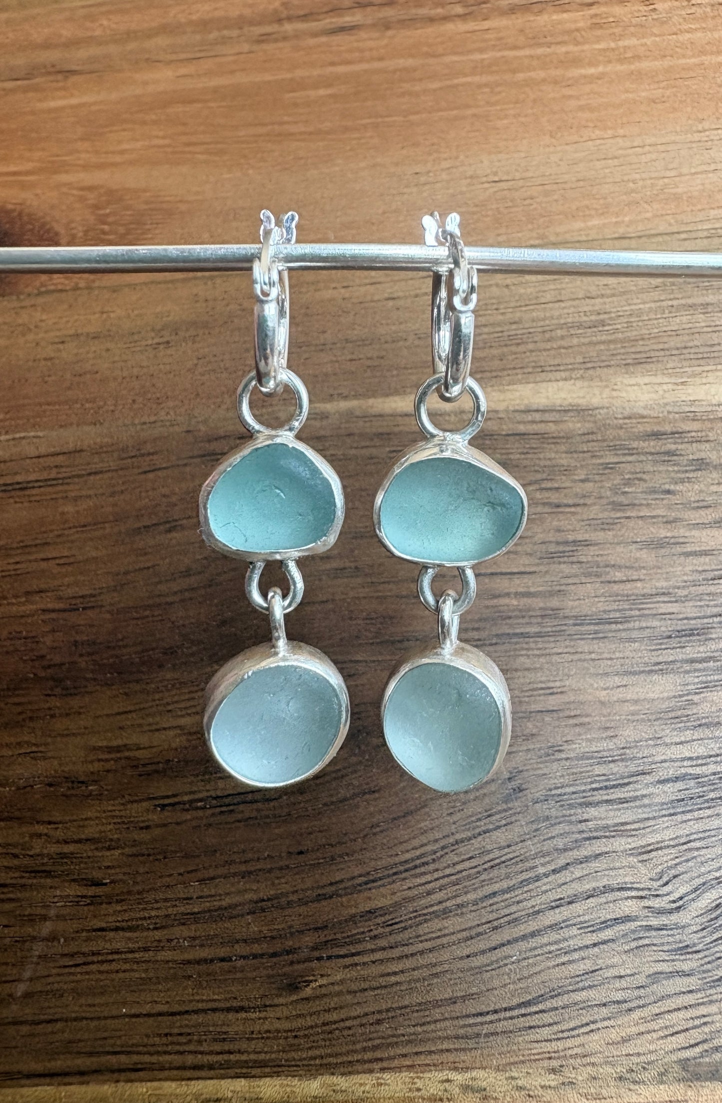 Aqua and Clear Double Seaglass Earrings