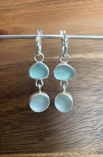 Aqua and Clear Double Seaglass Earrings