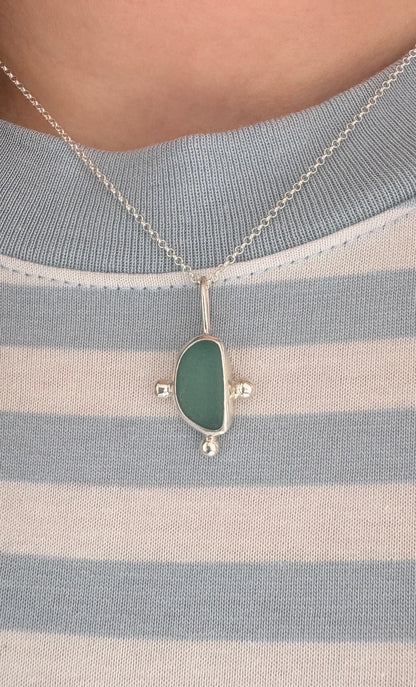 Deep Teal Bubble Seaglass Necklace