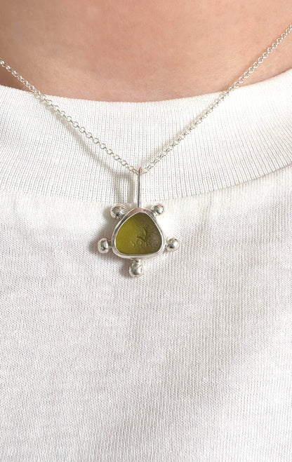 Golden Yellow Bubble Seaglass Necklace