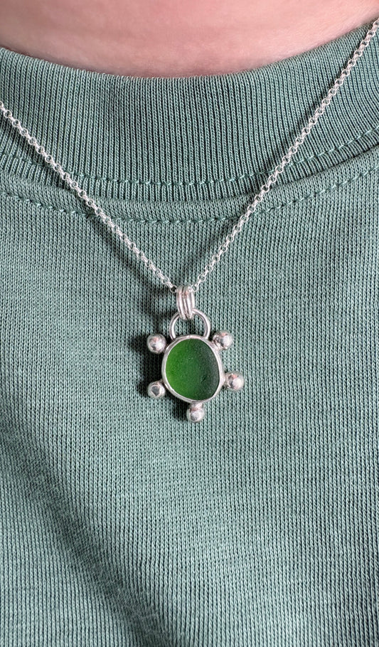 Emerald Green Bubble Seaglass Necklace