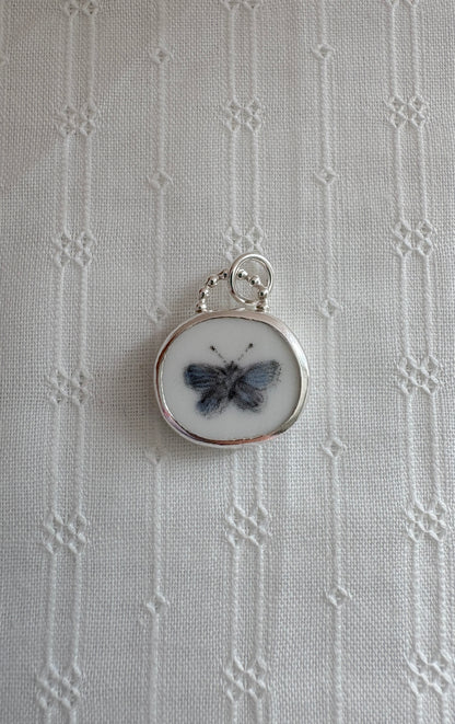 Blue Butterfly Ceramic Pendant Necklace