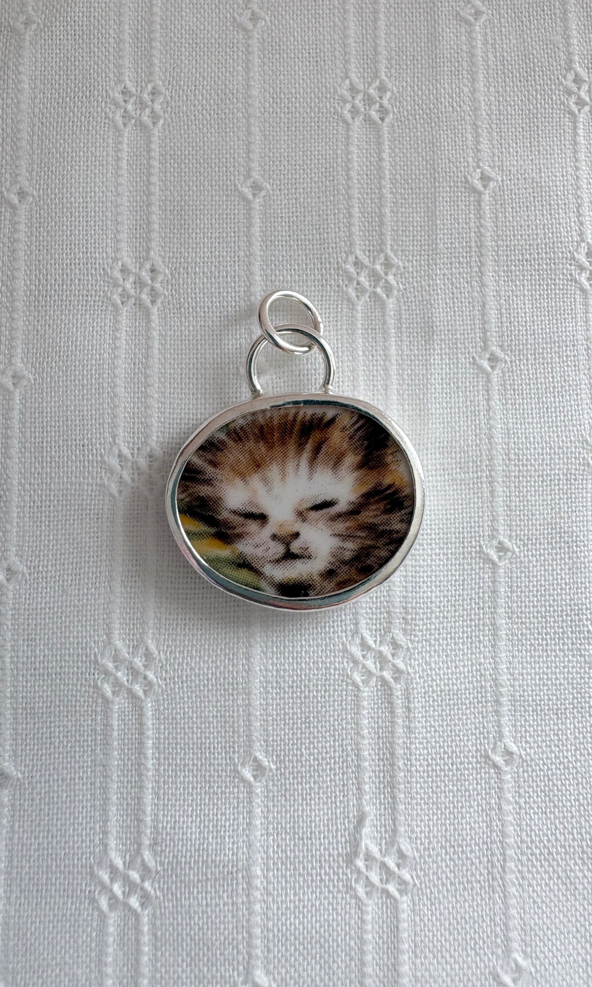 Sleeping Kitten Ceramic Pendant Necklace