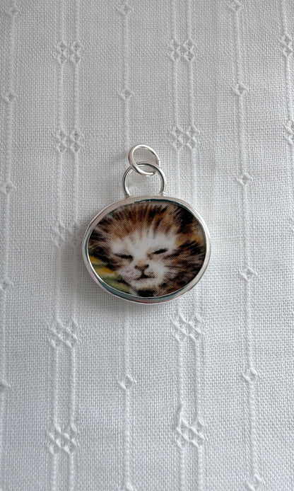 Sleeping Kitten Ceramic Pendant Necklace